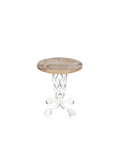 Tavolino da caffè stile Arabesco in plexiglass Trasparente con ripiano in legno rovere naturale opaco. Made in Italy