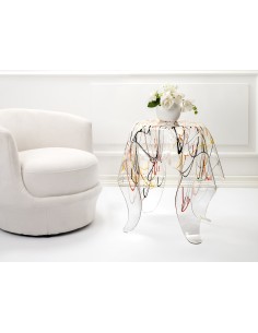 Tavolino alto linea Drappeggi in plexiglass Trasparente con schizzo artistico 2
