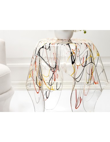 Tavolino alto linea Drappeggi in plexiglass Trasparente con schizzo artistico