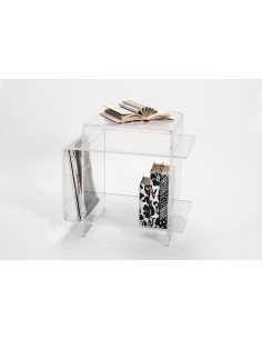 Tavolinetto Comodino design anni '70 a 3 ripiani in plexiglass Trasparente tagliato a laser. Made in Italy
