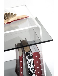 Tavolinetto Comodino 70'S a 3 ripiani in plexiglass Trasparente e fumè Trasparente tagliato a laser d.