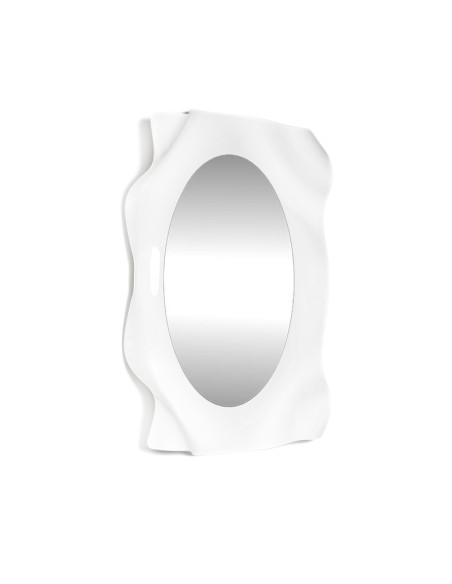 Specchiera linea Drappeggi in plexiglass PMMA bianco pieno, cornice drappeggiata a mano,.