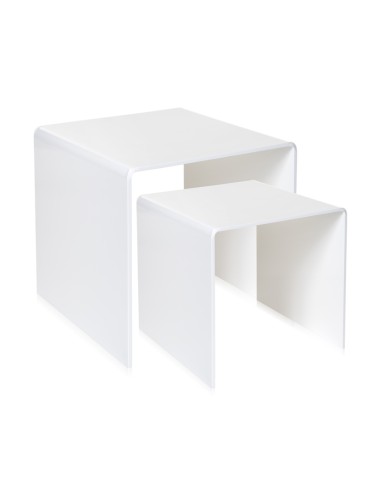 Set di 2 tavolini sovrapponibili design anni '80 in plexiglass PMMA color bianco pieno