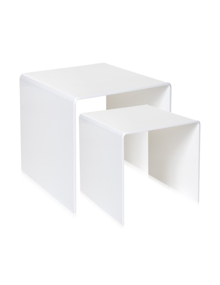 Set di 2 tavolini sovrapponibili design anni '80 in plexiglass PMMA color bianco pieno