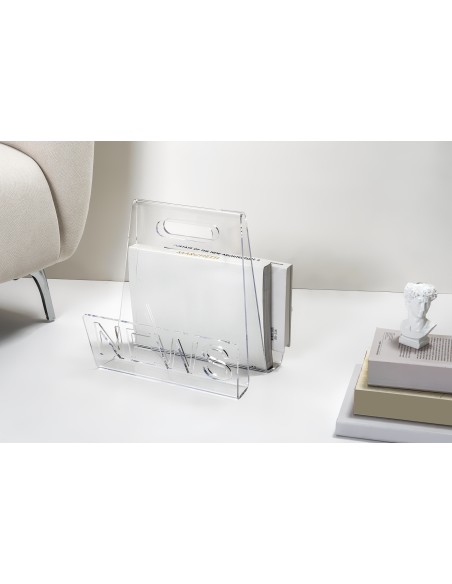 Portariviste linea Nunzio in plexiglass Trasparente sagomato al laser. Made in Italy
