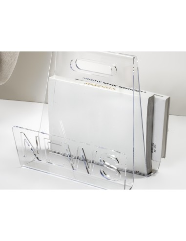 Portariviste linea Nunzio in plexiglass Trasparente sagomato al laser. Made in Italy