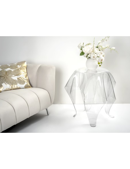 Drappeggi Tavolino in plexiglass PMMA Trasparente drappeggiata a mano. Made in Italy