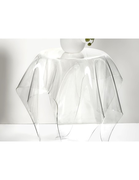Drappeggi Tavolino in plexiglass PMMA Trasparente drappeggiata a mano. Made in Italy