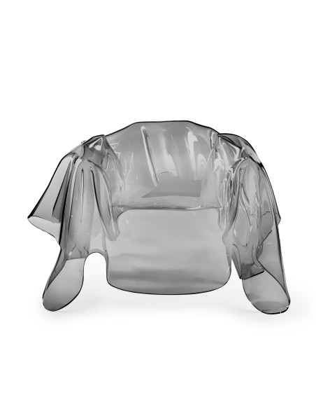 Drappeggi Poltrona in plexiglass PMMA fumè Trasparente drappeggiata interamente a mano. Made in Italy