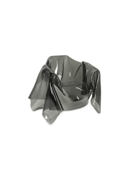 Drappeggi Poltrona in plexiglass PMMA fumè Trasparente drappeggiata interamente a mano. Made in Italy
