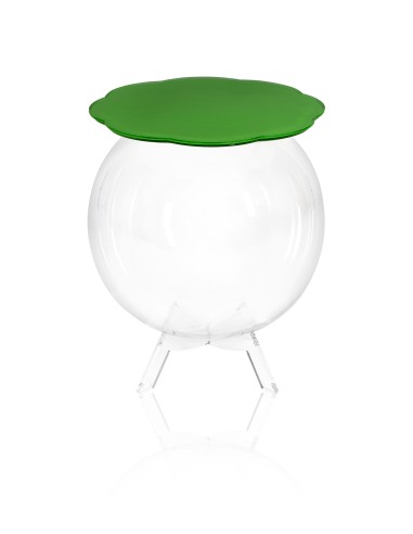 Boollino Tavolino in plexiglass Trasparente struttura sferica con ripiano verde chiaro, uso vaso acquario contenitore