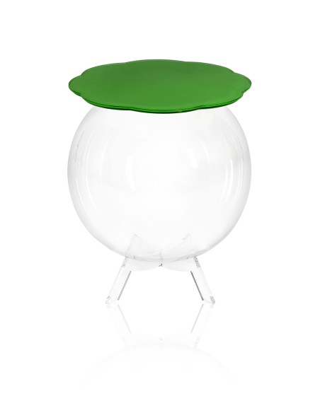 Boollino Tavolino in plexiglass Trasparente struttura sferica con ripiano verde chiaro, uso vaso acquario contenitore