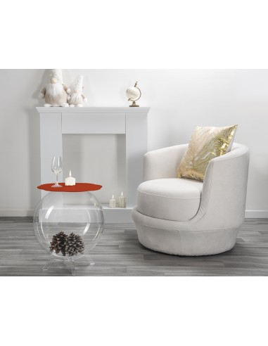 Boollino Tavolino in plexiglass Trasparente struttura sferica con ripiano rosso, uso vaso acquario contenitore