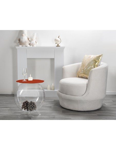 Boollino Tavolino in plexiglass Trasparente struttura sferica con ripiano rosso, uso vaso acquario contenitore