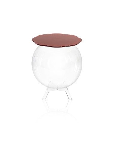 Boollino Tavolino in plexiglass Trasparente struttura sferica con ripiano rosso, uso vaso acquario contenitore