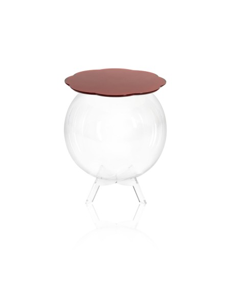 Boollino Tavolino in plexiglass Trasparente struttura sferica con ripiano rosso, uso vaso acquario contenitore