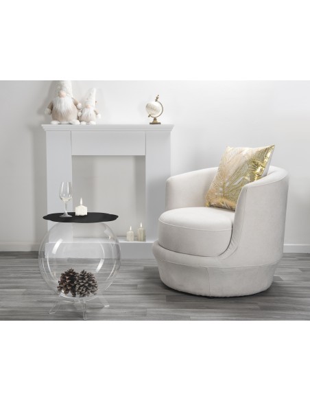 Boollino Tavolino in plexiglass Trasparente struttura sferica con ripiano nero, uso vaso acquario contenitore