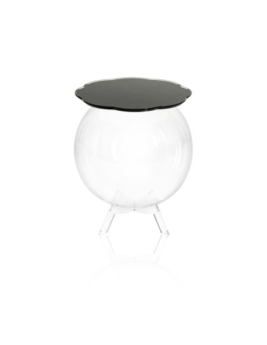 Boollino Tavolino in plexiglass Trasparente struttura sferica con ripiano nero, uso vaso acquario contenitore