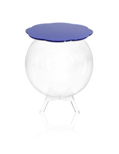 Boollino Tavolino in plexiglass Trasparente struttura sferica con ripiano blu, uso vaso acquario contenitore 2