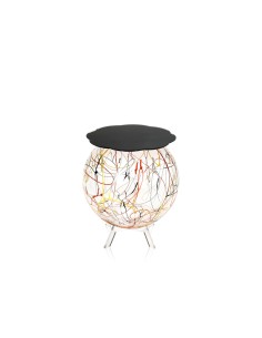 Boollino Tavolino in plexiglass struttura sferica con ripiano nero, schizzo artistico colorato