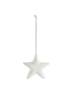 Set di 3 decorazioni natalizie iridescenti Stella Albero Angelo da appendere in ceramica colore bianco 2