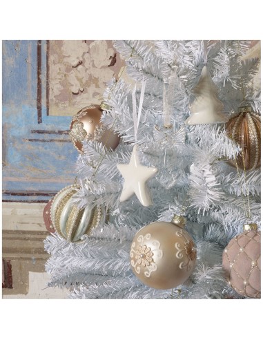 Set di 3 decorazioni natalizie iridescenti Stella Albero Angelo da appendere in ceramica colore bianco