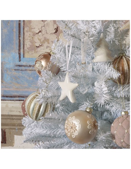 Set di 3 decorazioni natalizie iridescenti Stella Albero Angelo da appendere in ceramica colore bianco