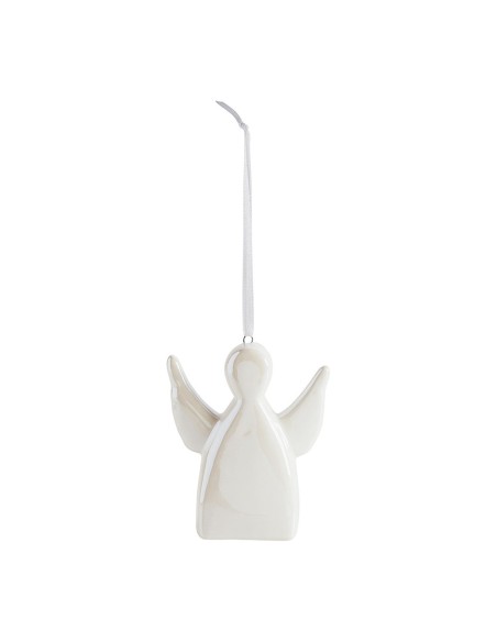 Set di 3 decorazioni natalizie iridescenti Stella Albero Angelo da appendere in ceramica colore bianco