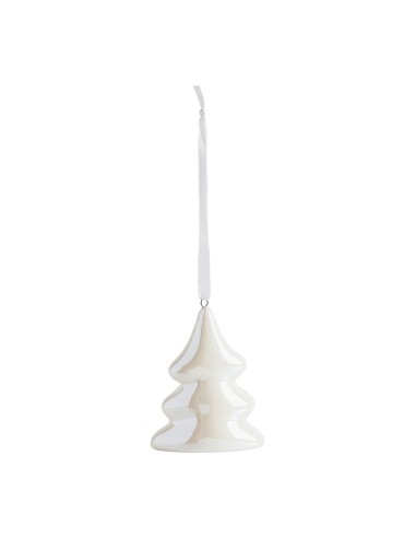 Set di 3 decorazioni natalizie iridescenti Stella Albero Angelo da appendere in ceramica colore bianco