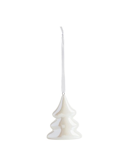 Set di 3 decorazioni natalizie iridescenti Stella Albero Angelo da appendere in ceramica colore bianco