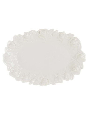 Piatto ovale in ceramica con rose a rilievo cm 31,00 x 21,00 x 4,00