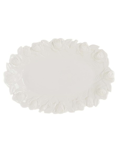 Piatto ovale in ceramica con rose a rilievo cm 31,00 x 21,00 x 4,00
