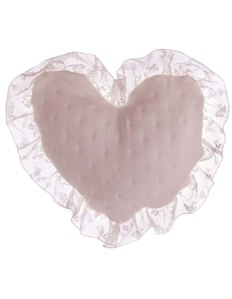 Romantic Lace cuscino cipria a cuore in microfibra con gala in pizzo, cm 40 x 40, 100% poliestere