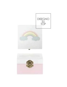 Scatola contenitore in mdf decorata arcobaleno cm 10 x 10 x 6 2