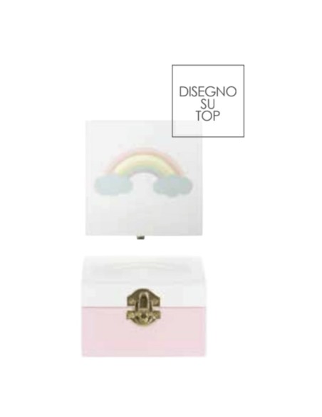 Scatola contenitore in mdf decorata arcobaleno cm 10 x 10 x 6