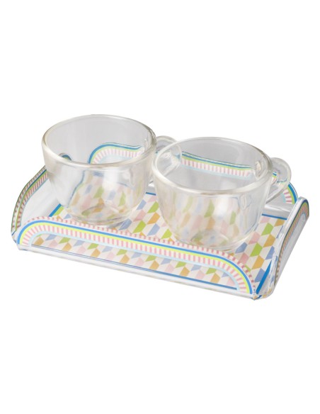 Vesta Home - Happy Coffee - Set 2 Tazzine e Vassoietto·rosa·15 X 9,5 X 3 H Cm Th. 3 Mm