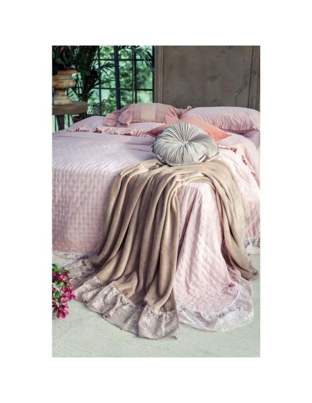 Romantic Lace boutis piazza singola cipria  in microfibra  con gala in pizzo, 135GSM, cm 180 x 260, 100% poliestere