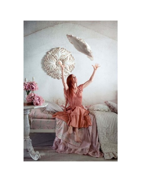 Romantic Lace cuscino avorio a cuore  in microfibra  con gala in pizzo, cm 40 x 40, 100% poliestere