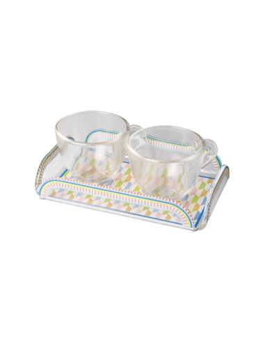 Vesta Home - Happy Coffee - Set 2 Tazzine e Vassoietto·rosa·15 X 9,5 X 3 H Cm Th. 3 Mm