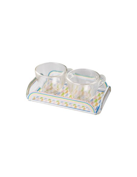 Vesta Home - Happy Coffee - Set 2 Tazzine e Vassoietto·rosa·15 X 9,5 X 3 H Cm Th. 3 Mm