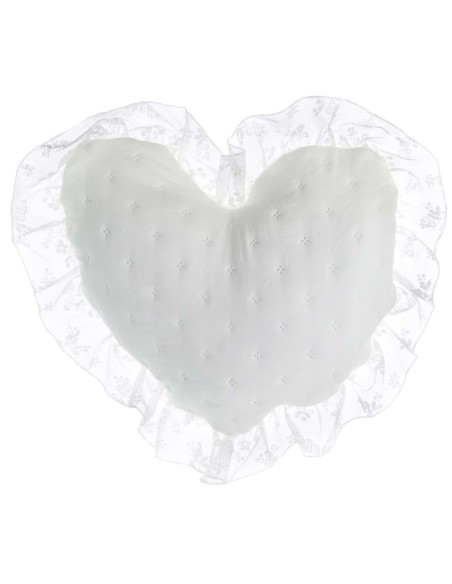 Romantic Lace cuscino avorio a cuore  in microfibra  con gala in pizzo, cm 40 x 40, 100% poliestere