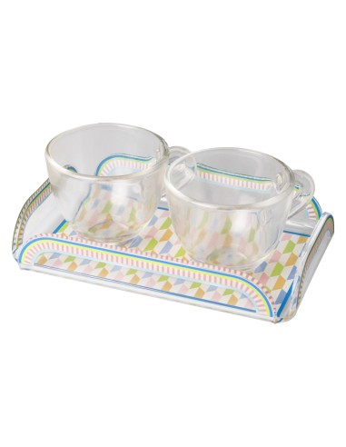 Vesta Home - Happy Coffee - Set 2 Tazzine e Vassoietto·rosa·15 X 9,5 X 3 H Cm Th. 3 Mm