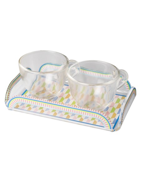 Vesta Home - Happy Coffee - Set 2 Tazzine e Vassoietto·rosa·15 X 9,5 X 3 H Cm Th. 3 Mm