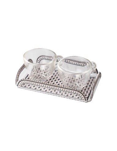 Vesta Home - Happy Coffee - Set 2 Tazzine e Vassoietto·tortora·15 X 9,5 X 3 H Cm Th. 3 Mm
