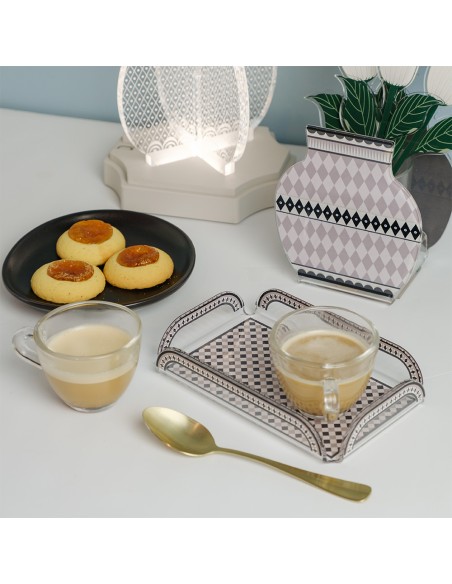 Vesta Home - Happy Coffee - Set 2 Tazzine e Vassoietto·tortora·15 X 9,5 X 3 H Cm Th. 3 Mm