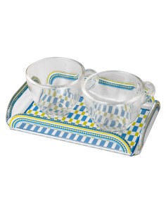 Vesta Home - Happy Coffee - Set 2 Tazzine e Vassoietto·celeste·15 X 9,5 X 3 H Cm Th. 3 Mm