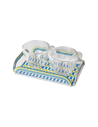 Vesta Home - Happy Coffee - Set 2 Tazzine e Vassoietto·celeste·15 X 9,5 X 3 H Cm Th. 3 Mm
