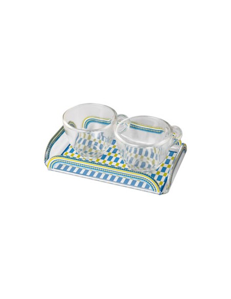Vesta Home - Happy Coffee - Set 2 Tazzine e Vassoietto·celeste·15 X 9,5 X 3 H Cm Th. 3 Mm