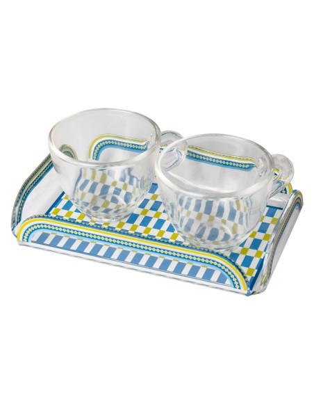 Vesta Home - Happy Coffee - Set 2 Tazzine e Vassoietto·celeste·15 X 9,5 X 3 H Cm Th. 3 Mm