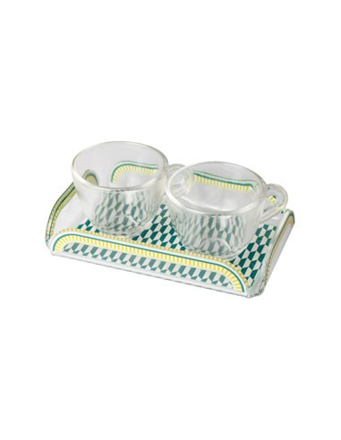 Vesta Home - Happy Coffee - Set 2 Tazzine e Vassoietto·verde·15 X 9,5 X 3 H Cm Th. 3 Mm